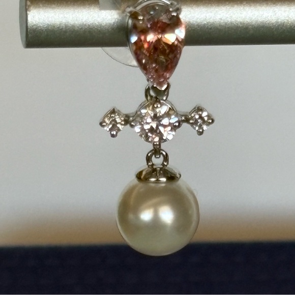 Authentic Swarovski Perfection Pierced Clear & Pink Crystal, Pearl Drop Earrings - Picture 6 of 14